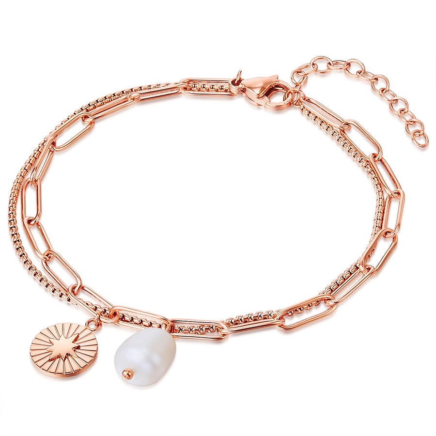 Armband Edelstahl roségold Süßwasser-Zuchtperle weiß